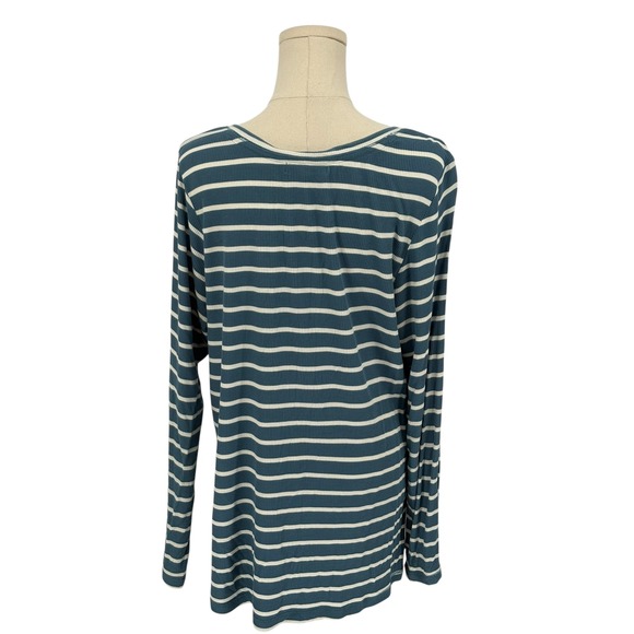 TORRID LOUNGE Blue White Stripe Henley Long Sleeve Shirt Top Plus Size 2 - Picture 2 of 5